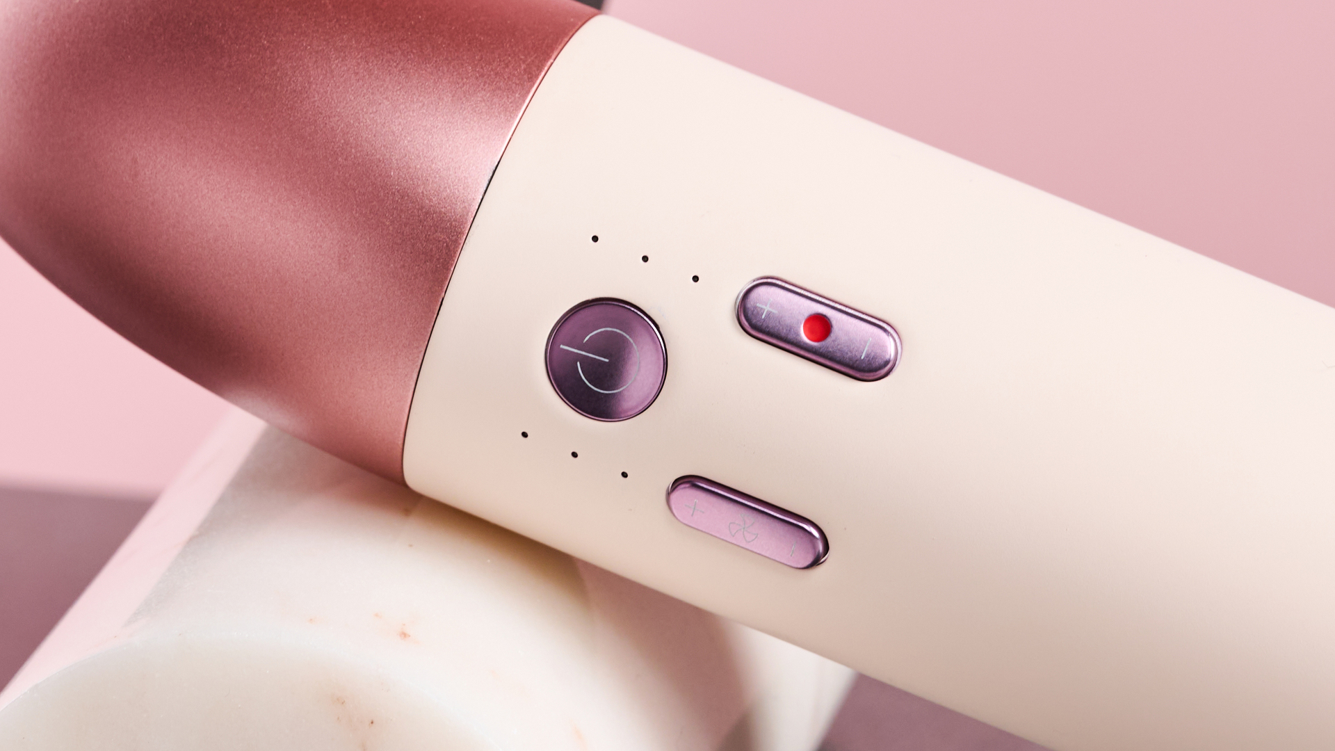 Close up of control buttons on Dyson Supersonic r hair dryer