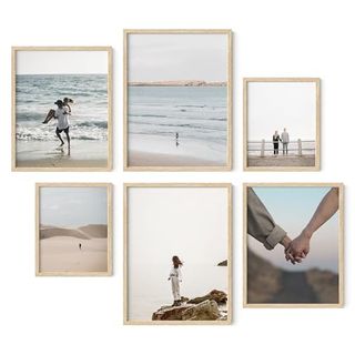 Haus and Hues Natural Wood Picture Frames - Set of 6 Frame Sets for Wall Collage, Gallery Wall Frame Set Assorted, Picture Frame Sets for Wall Collage (two 8x10, Two 11x14, Two 12x16 Framed Beige)