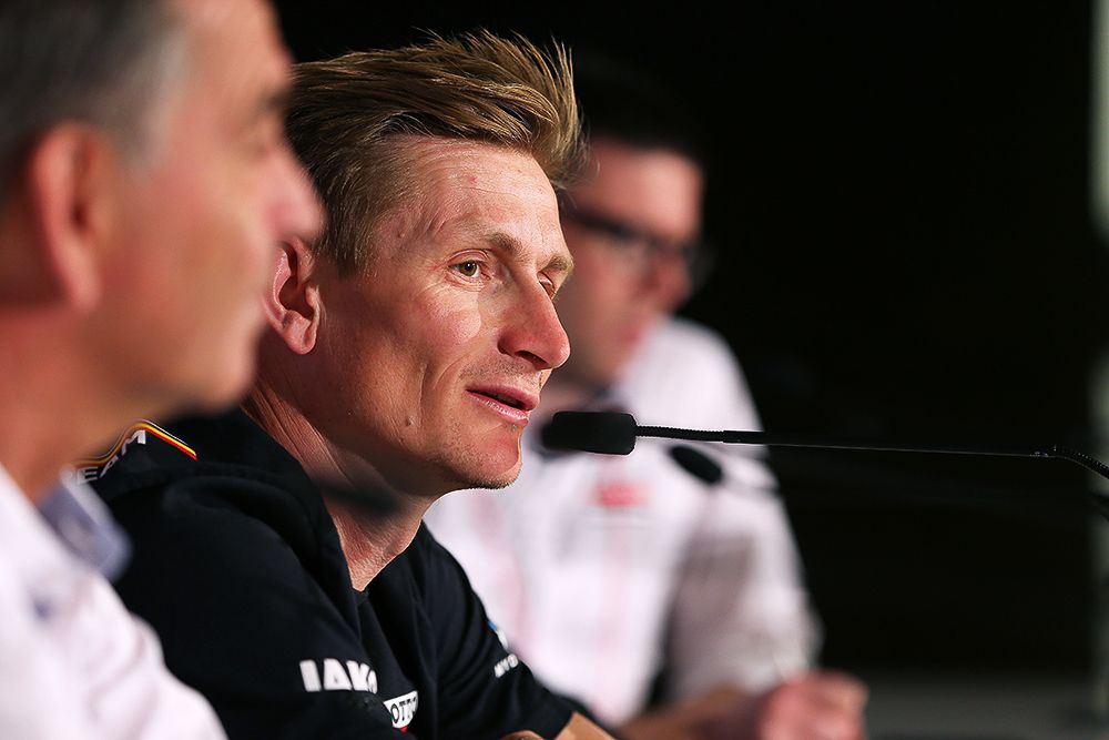 Andre Geipel answers a question at Wednesday's press conference.