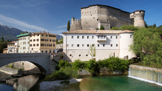 A view across a historic castle in the Trentino region of Italy