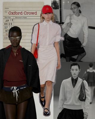 a collage depicting models wearing oxford button-down shirts on the runway