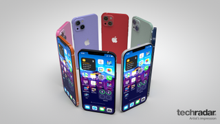 En gjengivelse av iPhone 13 i åtte forskjellige farger, utført av en 3D-modellerer.
