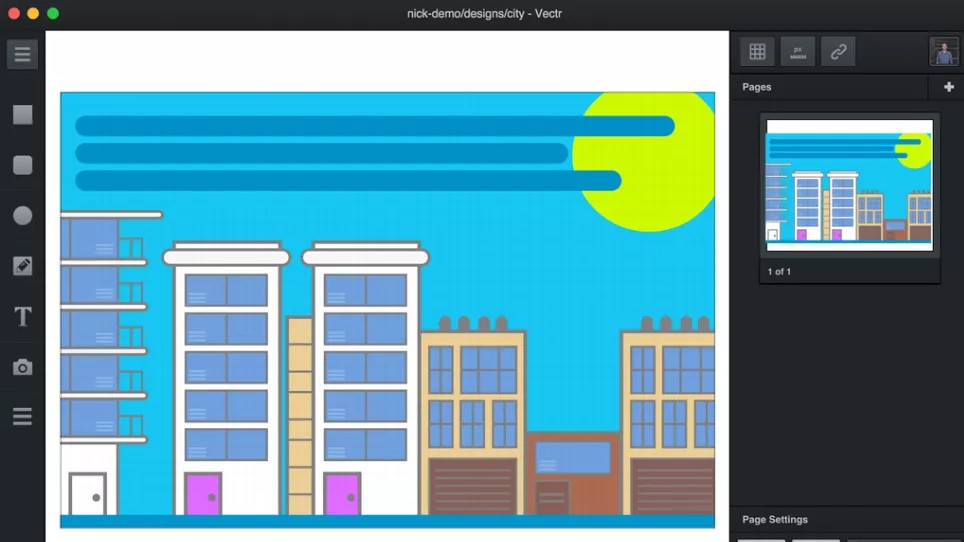 Vectr screengrab showing vector drawings of buildings