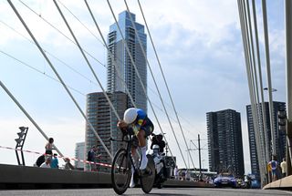 Ellen van Dijk riding stage three of the Tour de France Femmes 2024