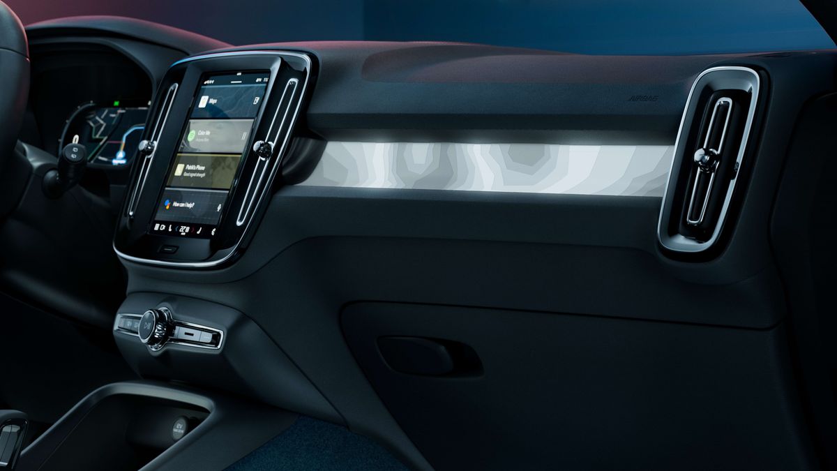 Passenger-side view of the dash in the Volvo C40 Recharge