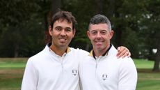 Harry Diamond (left) and Rory McIlroy smile at the camera ahead of the 2025 Ryder Cup