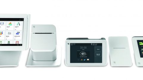 Multiple Clover POS devices on white background