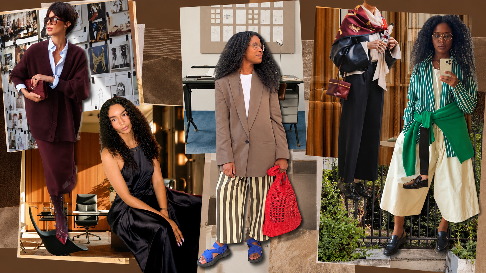 a collage of women in layered outfits as the temperature drops