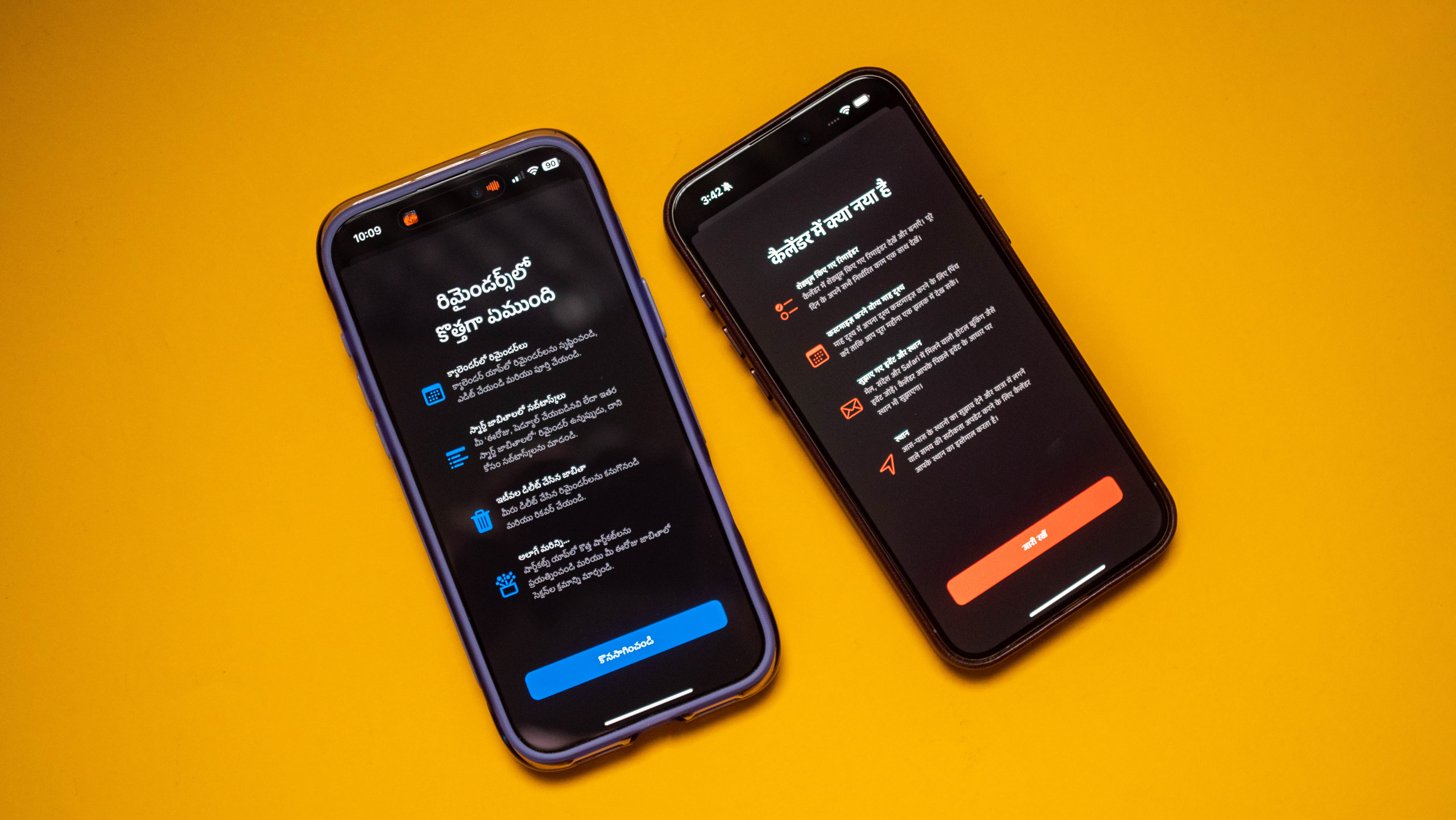 iPhone 16 Pro Max running Telugu and Hindi languages within iOS 18.4