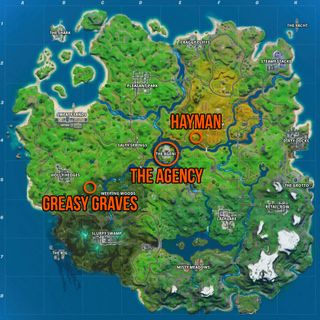 Fortnite The Agency, Hayman, and Greasy Graves map