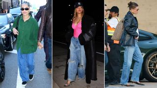 Zoë Kravitz, Rihanna and Hailey Bieber wear baggy and barrel-leg jeans.