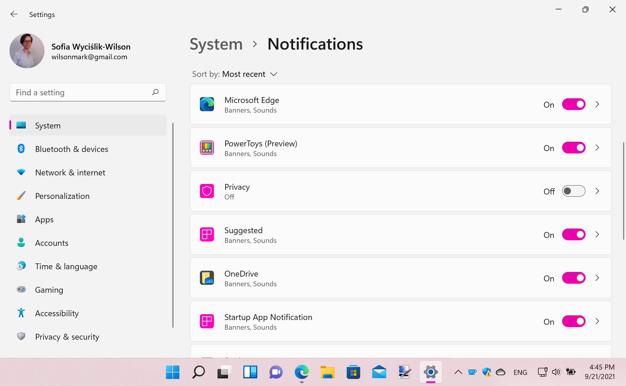 Windows 11 notifications screenshot