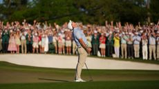 Rory McIlroy celebrates winning the 2026 Masters