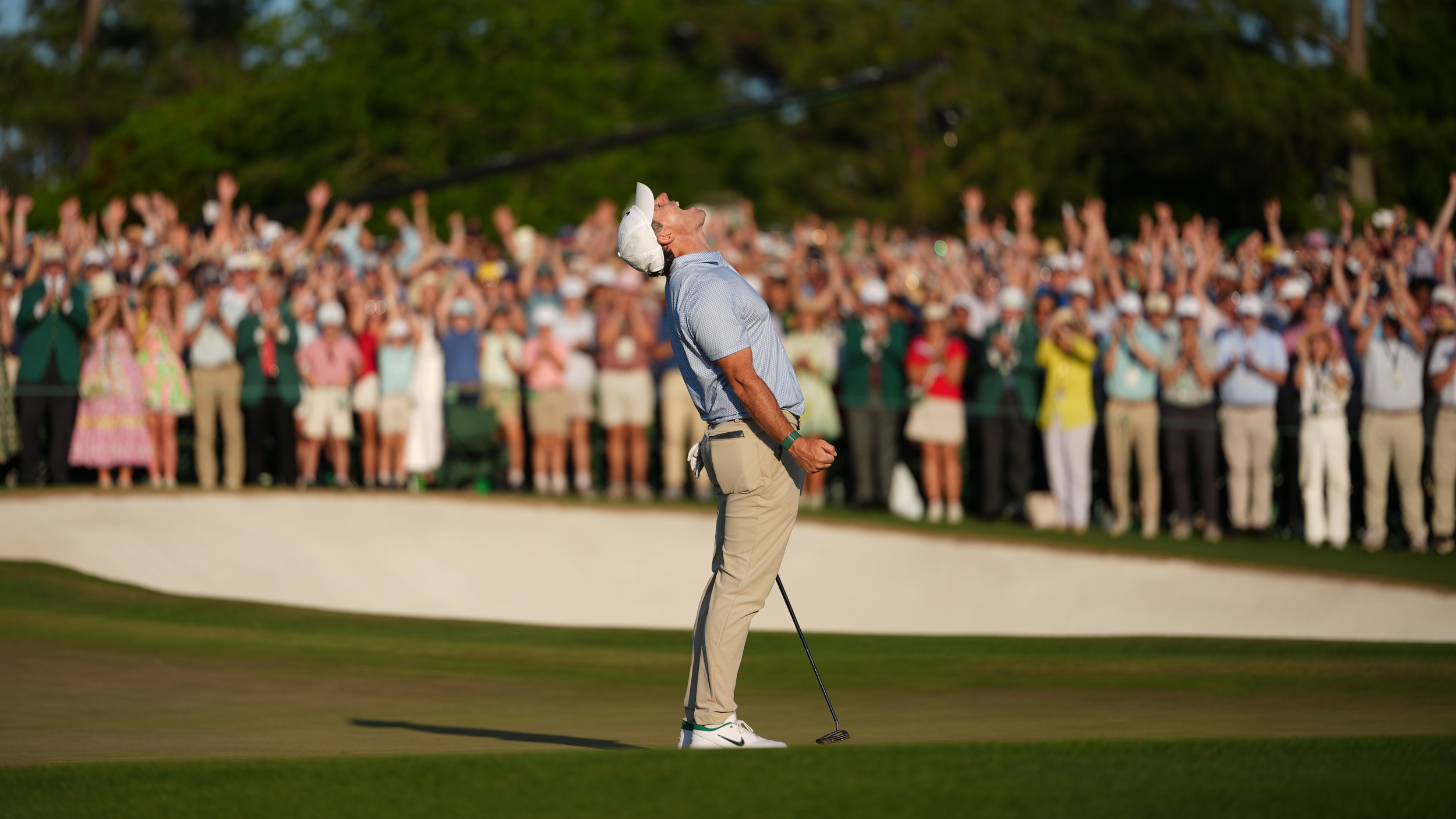 Rory McIlroy celebrates winning the 2026 Masters