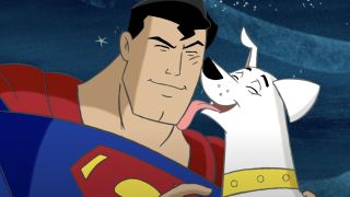 Krypto licking Superman's face on Krypto the Superdog