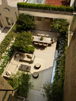 long garden ideas: aerial shot of urban garden