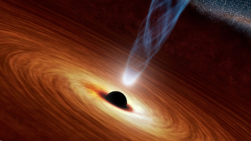 Es wurde beobachtet, dass ein supermassereiches Schwarzes Loch Plasmastränge wie eine kosmische Spinne dreht