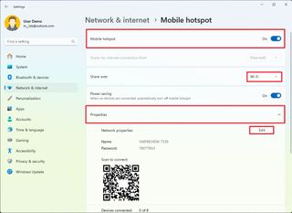 Configure mobile hotspot