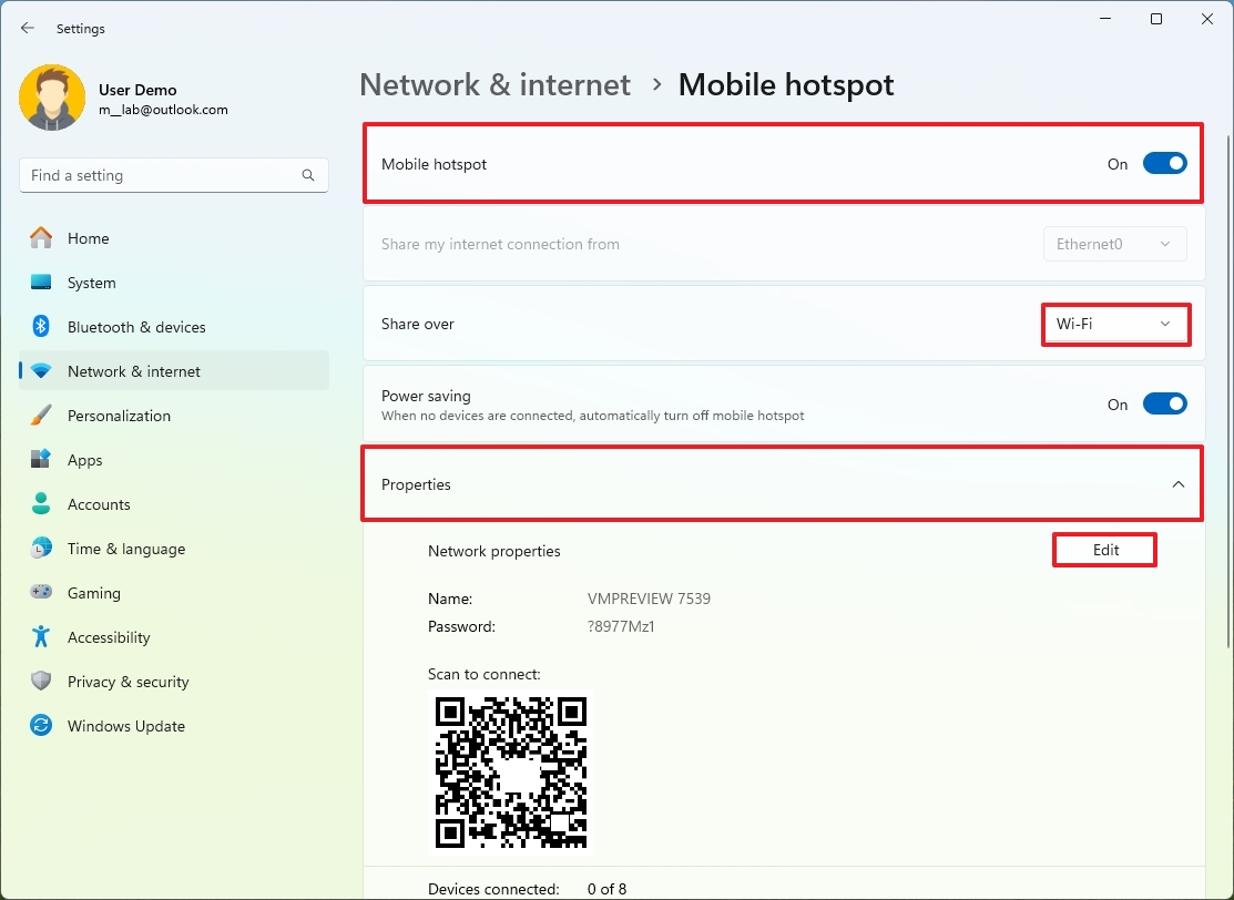 Configure mobile hotspot