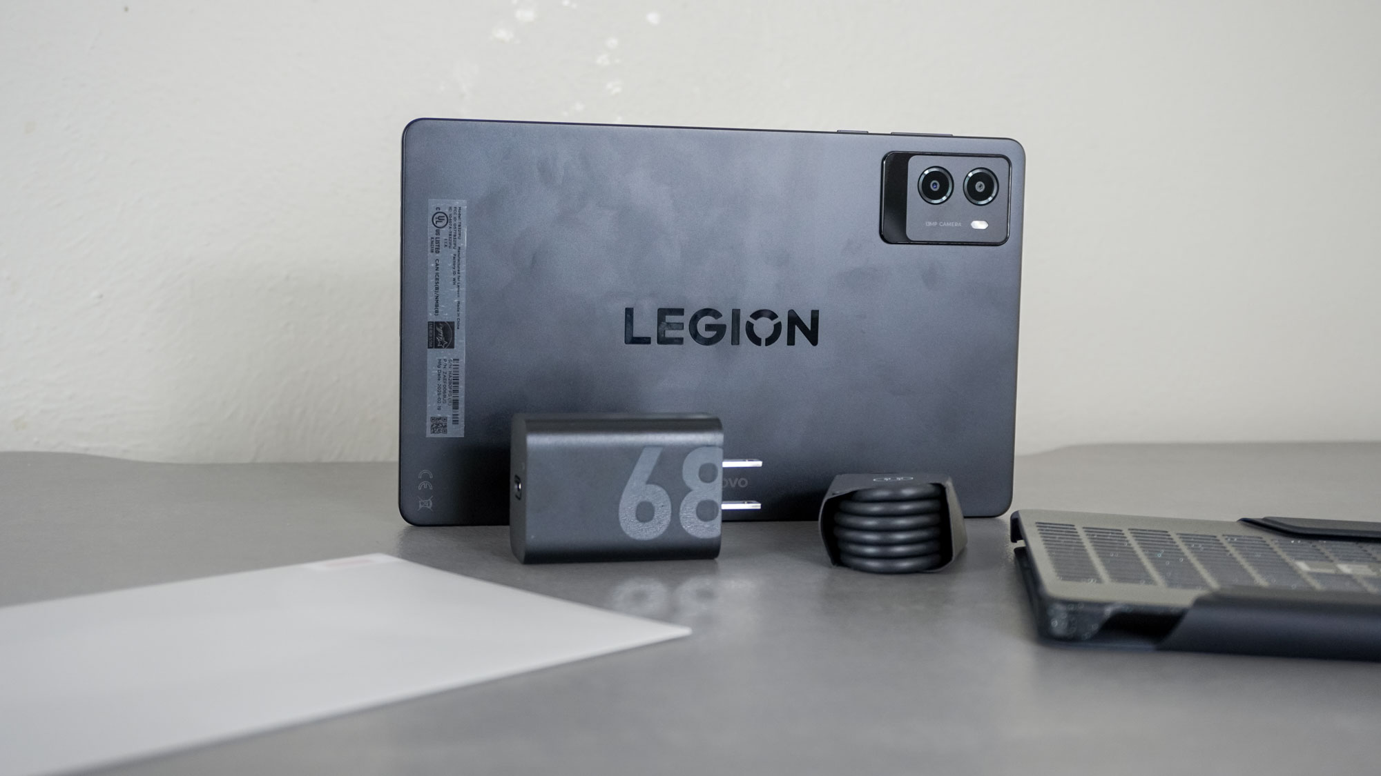 The Lenovo Legion Tab gen 3 unboxed with all of its included accessories