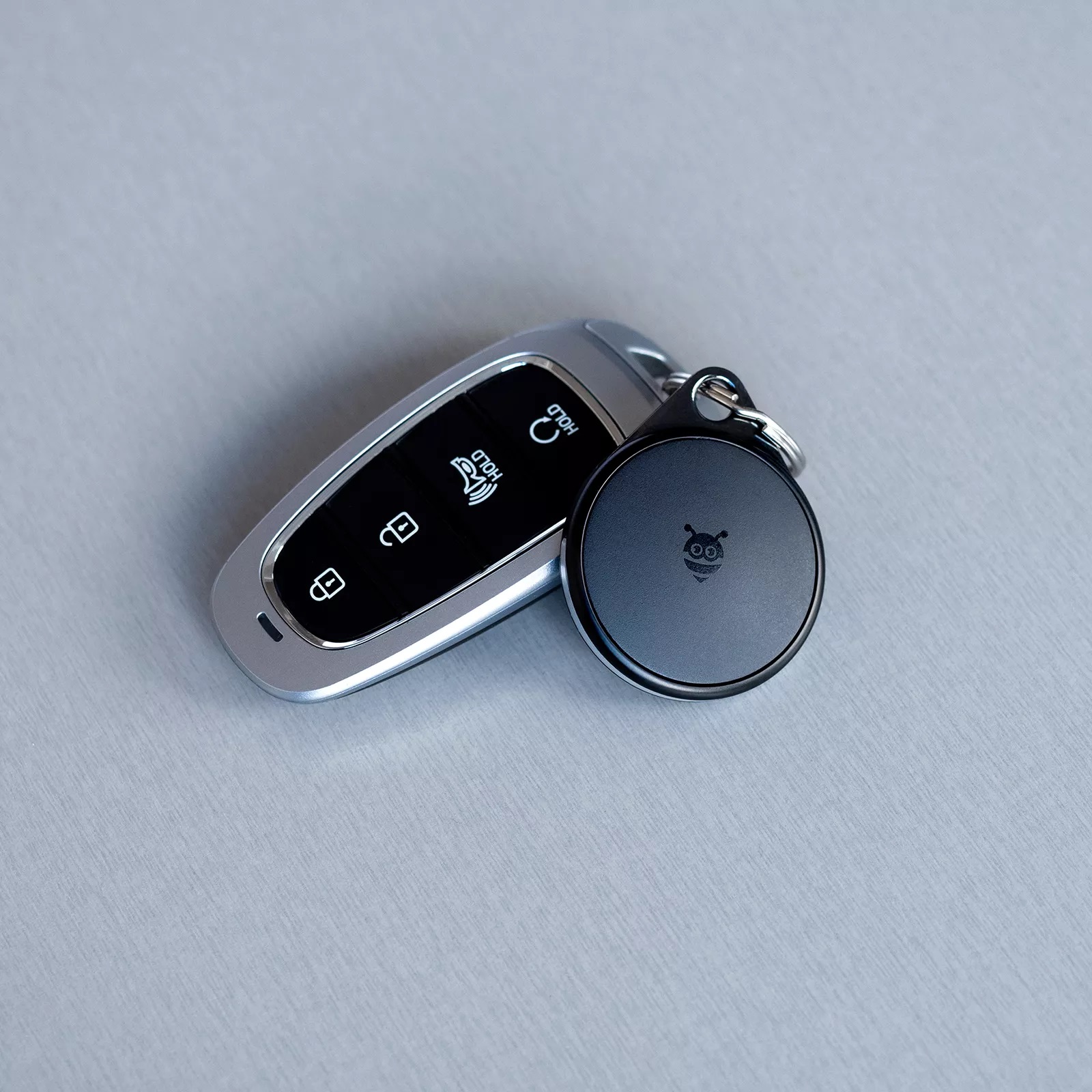 Picture of a pebble clip attached to the car keys