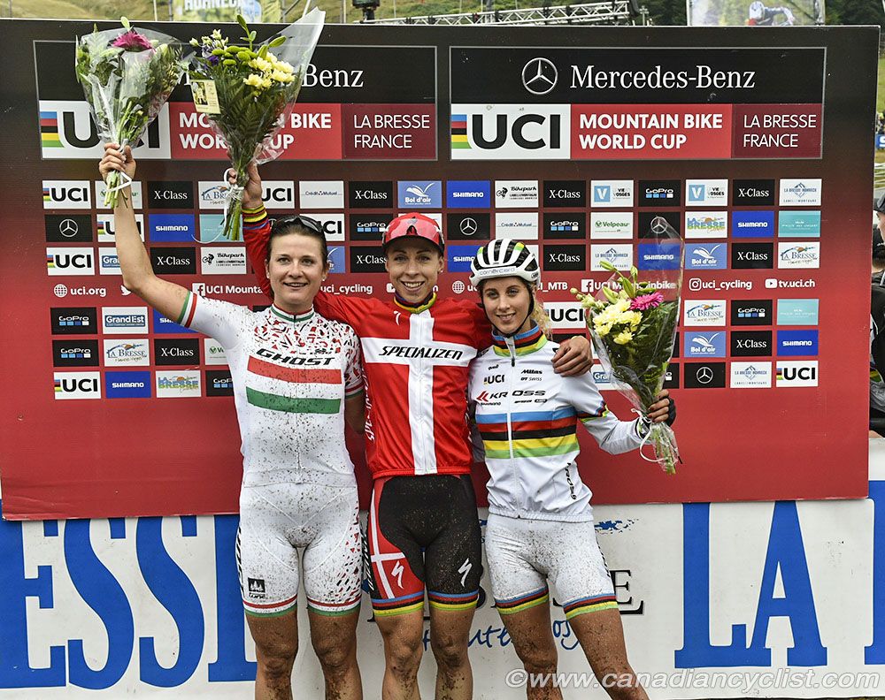 Podium: l to r - Barbara Benko, Annika Langvad, Jolanda Neff