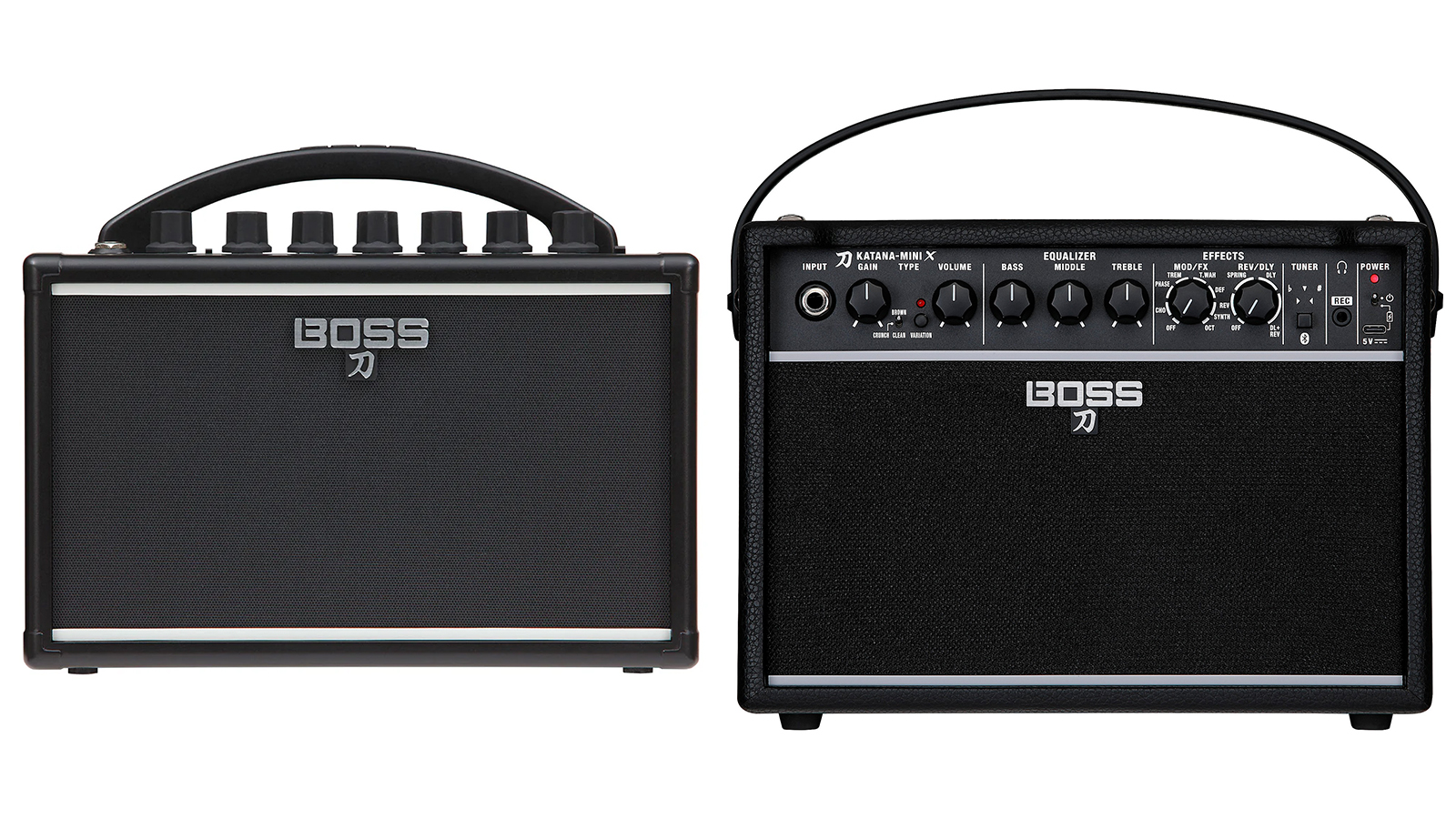 Boss Katana Mini and Mini X amps side-by-side