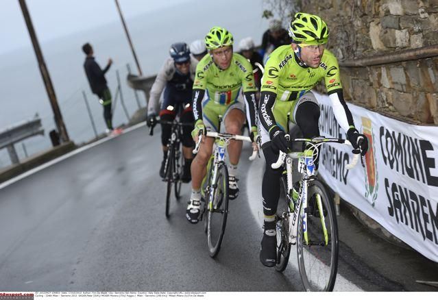 Moreno Moser leads his Cannondale teammate Peter Sagan on the Poggio