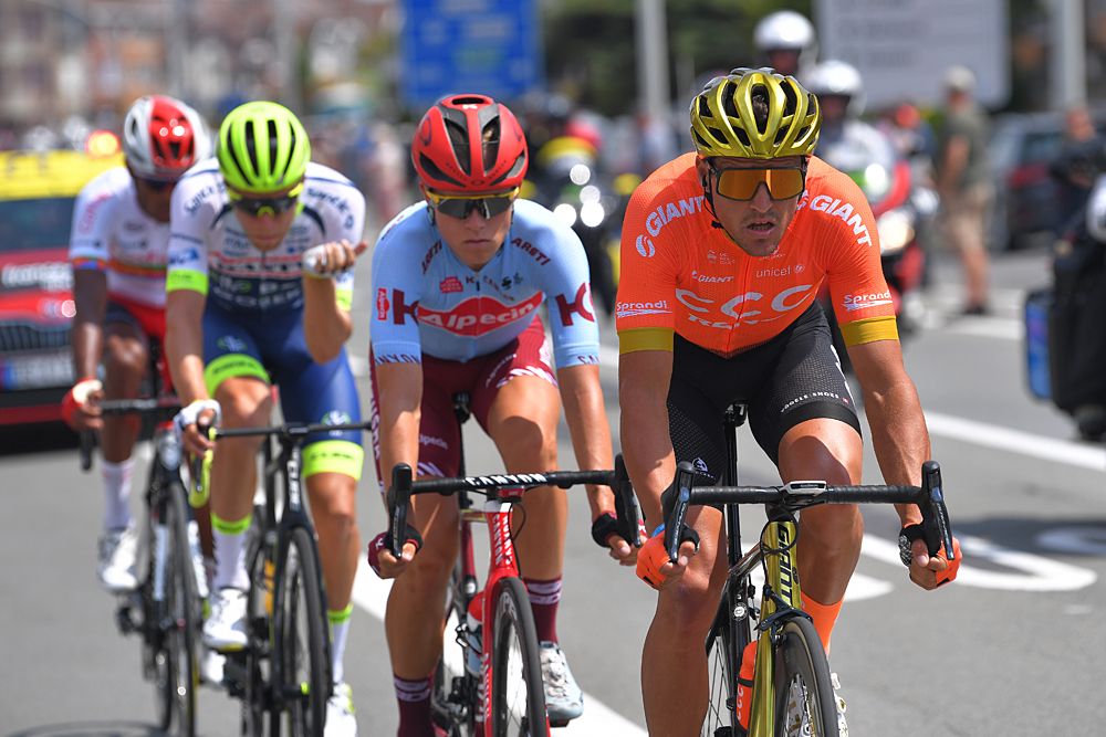 Greg Van Avermaet and Xandro Meurisse, Mads Wurtz Schmid, Natnael Berhane stage 1 at the Tour de France