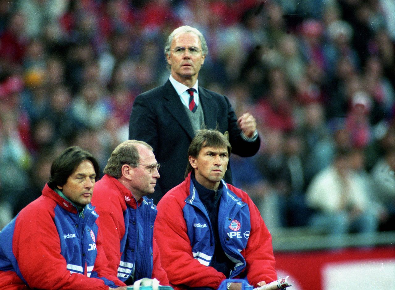 Bayern Munich manager Franz Beckenbauer on the touchline during the 1996 UEFA Cup final against Bordeaux
