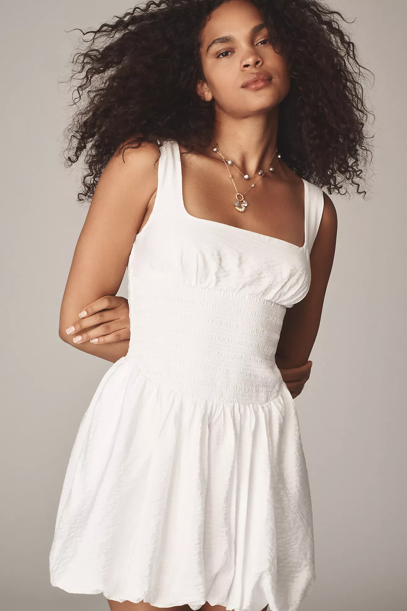 By Anthropologie Square Neck Smocked Mini Dress