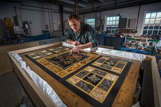 Thomas Greenaway working on a pietra dura from Lotherton Hall in West Yorkshire he is currently restoring at his Northamptonshire workshop. The Decorative Arts Society has funded the conservation work in advance of an exhibition marking Lotherton’s 50th anniversary as a museum. The table was bought with the aid of a grant from the National Art Collections Fund in 1971. It was designed by William Burges for himself, for his house on Buckingham Street. It was later moved to his grand gothic mansion he designed for himself, the Tower House in Kensington (now owned by Jimmy Page!). It was apparently used by him for special occasions, when he would place many of his most important treasures atop it. The fact that parrots were his favourite bird perhaps adds extra resonance. ©Mark Williamson / Country Life