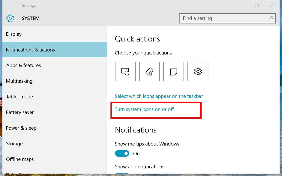 How to select which system icons appear in the Windows 10 taskbar ...