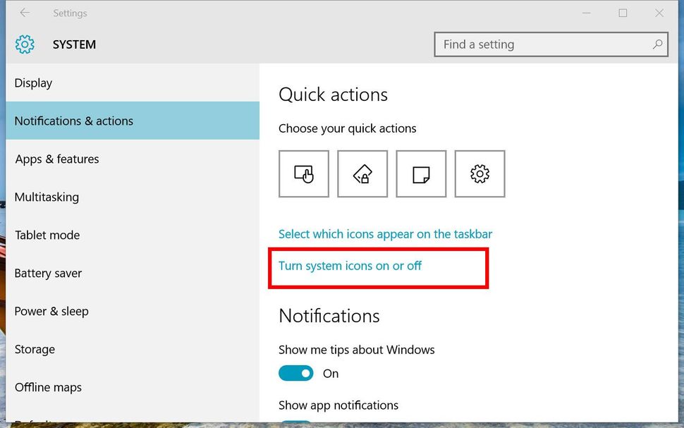 How to select which system icons appear in the Windows 10 taskbar ...