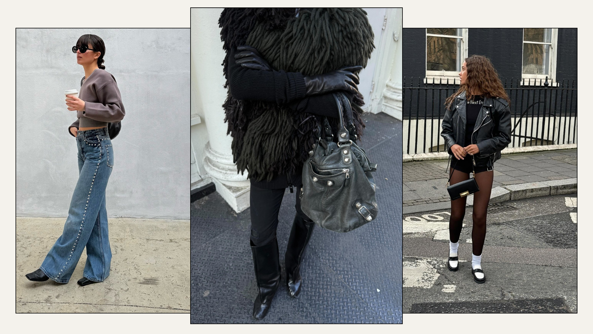 Three fashion people wear the indie sleaze trend 2026.