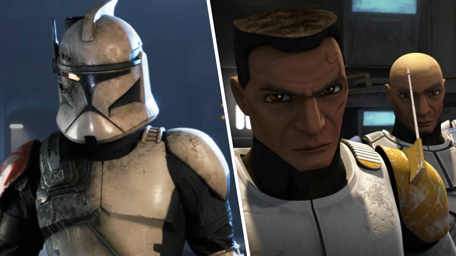Left: Trick from Star Wars Zero Company. Right: Clones from the Clone Wars TV Show.