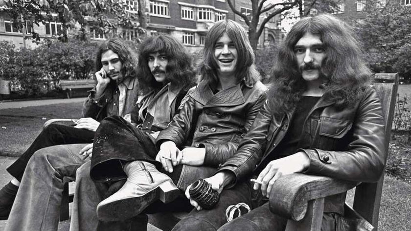 Black Sabbath in 1970, sitting on a park bench