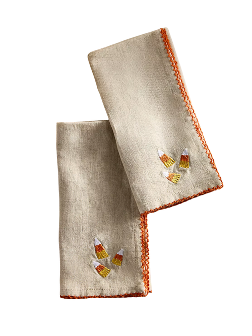 Halloween Embroidered Linen Napkins, Set of 2