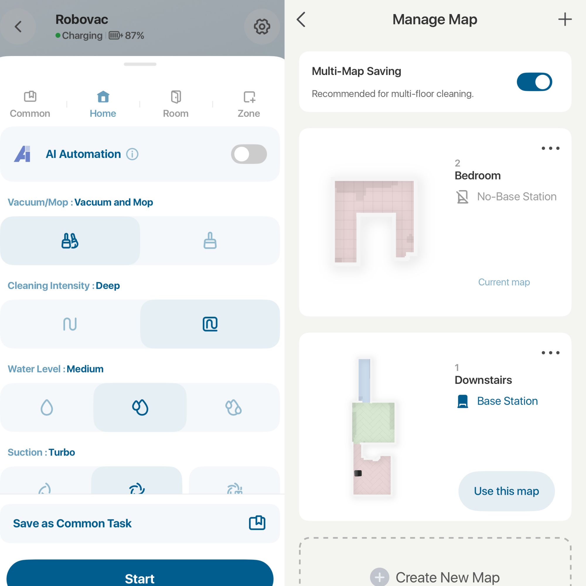 Screenshots of the Eufy Robot Vacuum Omni E25 app