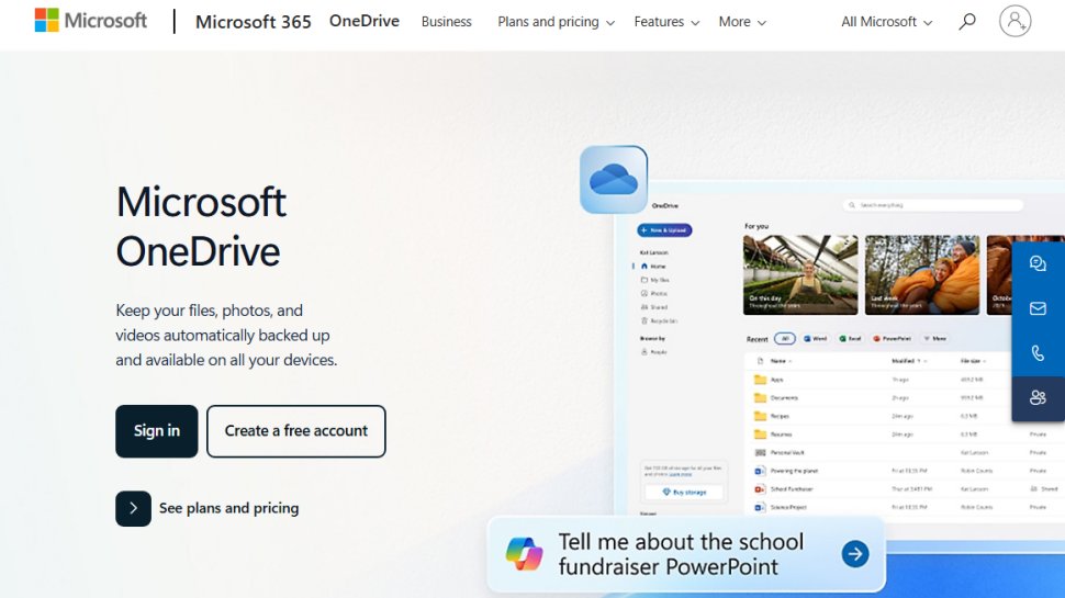 Website screenshot of Microsoft OneDrive (August, 2025)