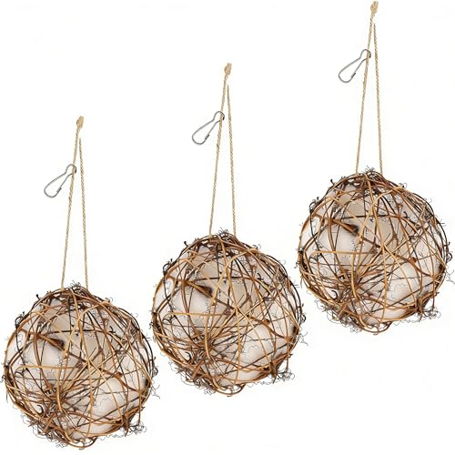 Winemana Bird Nesting Material Holder for Hummingbirds, 3 Pack Natural Nesting Balls With Cotton Fibers for Wild Birds Outdoor Hummingbird House Gift for Bird Lovers Refillable