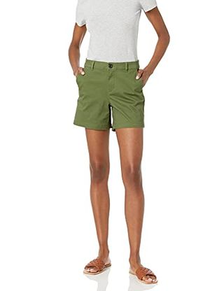 Amazon Essentials Women's Mid-Rise Slim-Fit 5 Inch Inseam Khaki Short (available in Straight and Curvy Fits), Olive, 4