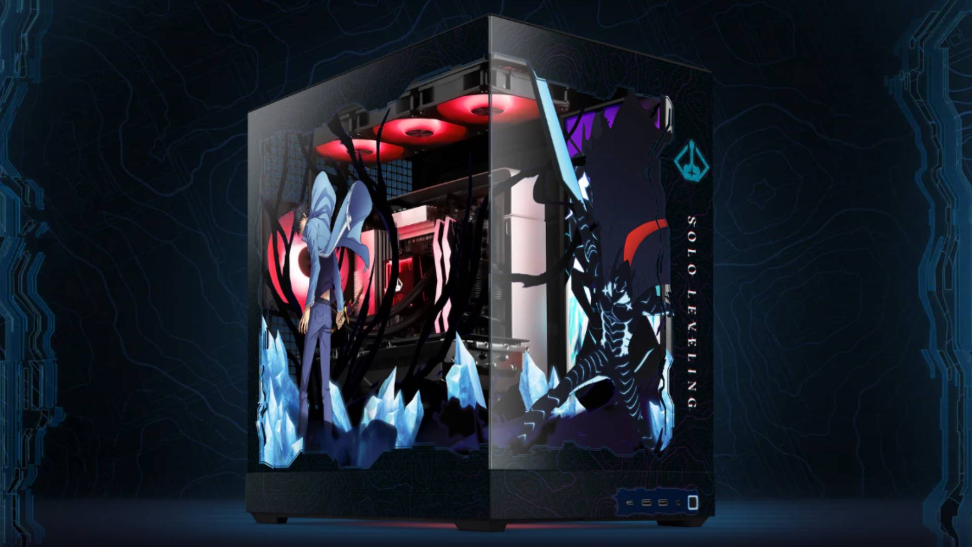 Official marketing image of the Starforge Systems Solo Leveling gaming PC.
