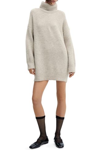 Turtleneck Long Sleeve Rib Sweater Dress