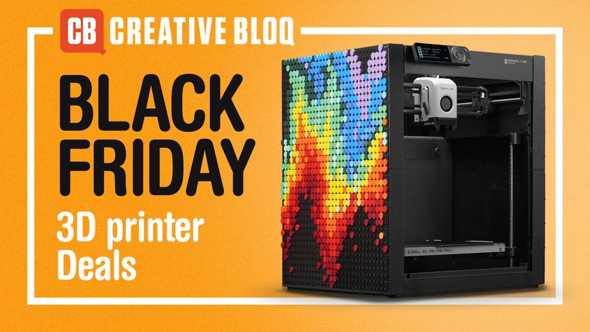 Text spells out Black Friday 3D Printer deals next to an image of one. 