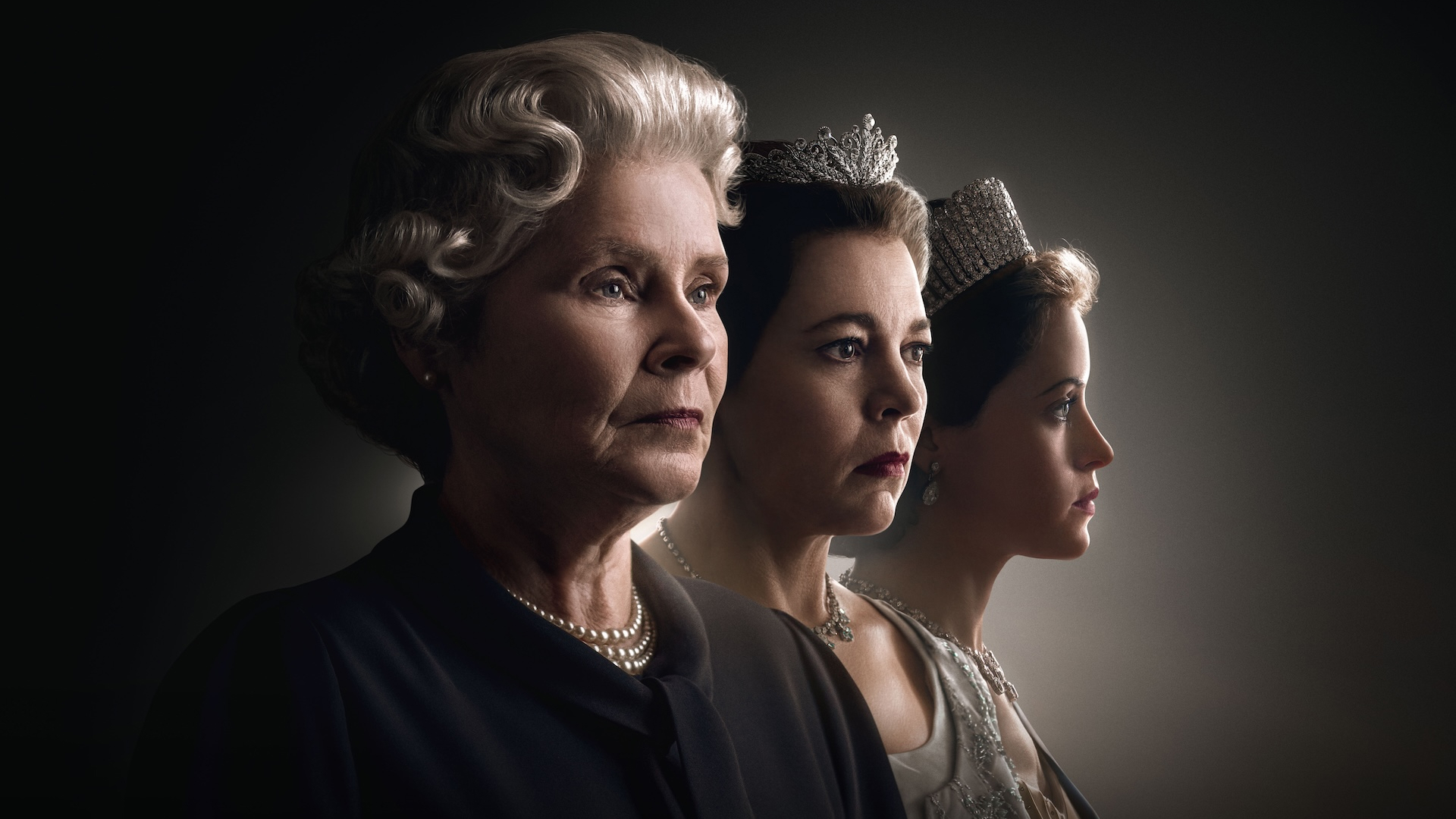 A portrait of the three Queen Elizabeths in 'The Crown.' from left: Imelda Staunton, Olivia Colman, and Claire Foy