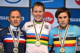 2016 UCI Cyclo-cross World Championships podium: Thalita De Jong wins the world title for the Netherlands