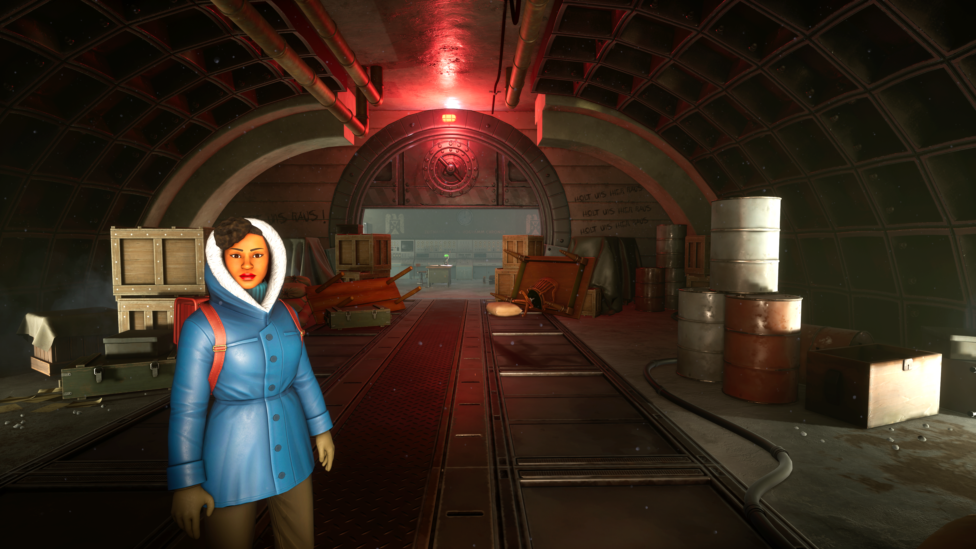Screens from a video game featuring a 1950s cosmic horror world
