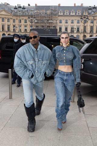 Kanye West and Julia Fox are seen on January 23, 2022 in Paris, France
