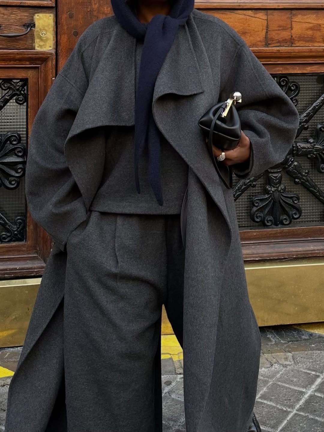 Franny wearing COS's grey Merino Wool Set.